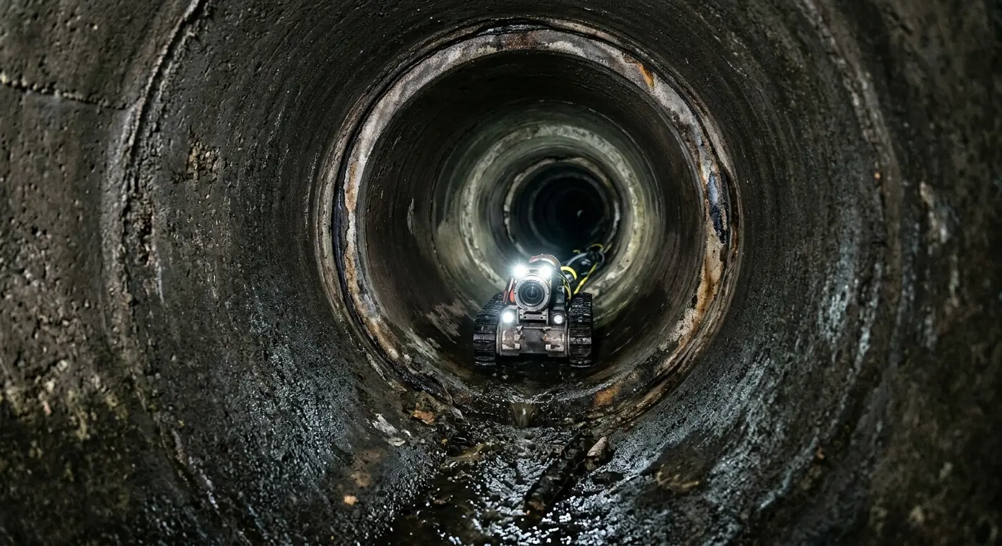 Robotic sewer camera inspecting pipe interior for Sewer Line Repair in Bedford